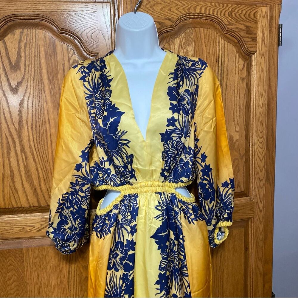 Sandro Willow Maxi Dress Yellow Blue Floral Pullover Boho Artsy Women’s Sz 2 - Picture 7 of 16